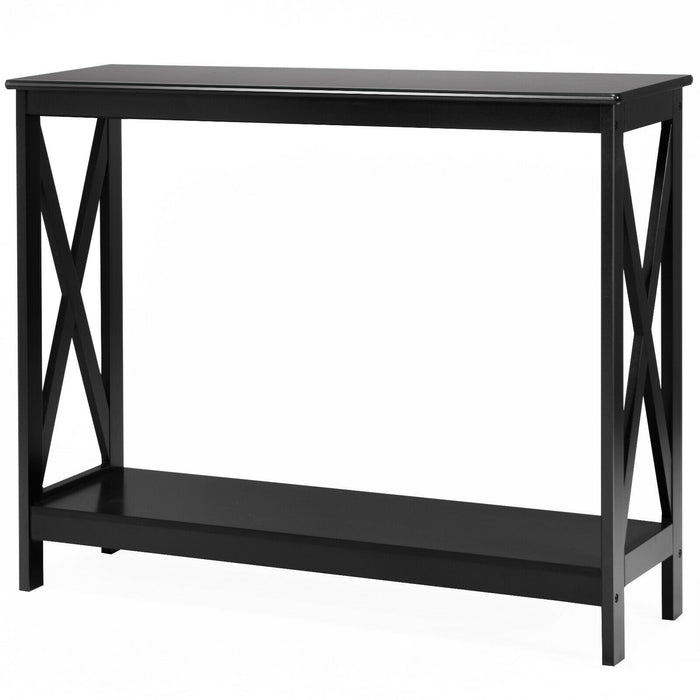 Black Wooden Console Table, 2-Tier Design - Elegant Furniture Piece for Home Decoration and Storage