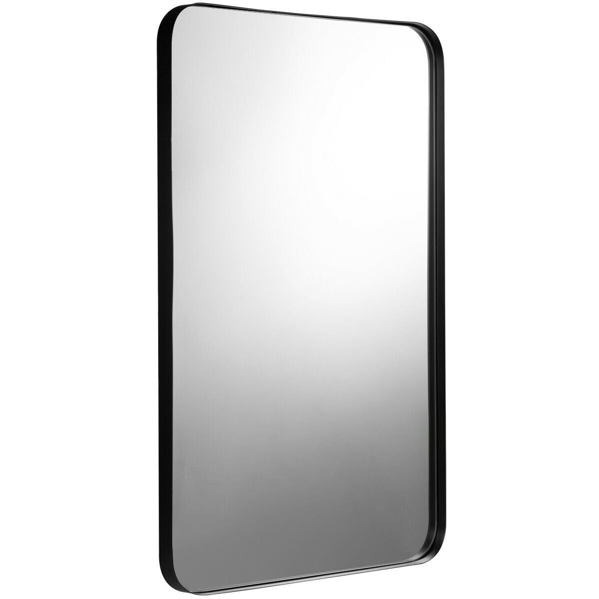 Black Bathroom Wall Mirror with Rounded Corner - Decorative Reflective Accessory for Washroom - Ideal for Personal Grooming & Room Aesthetics Enhancement
