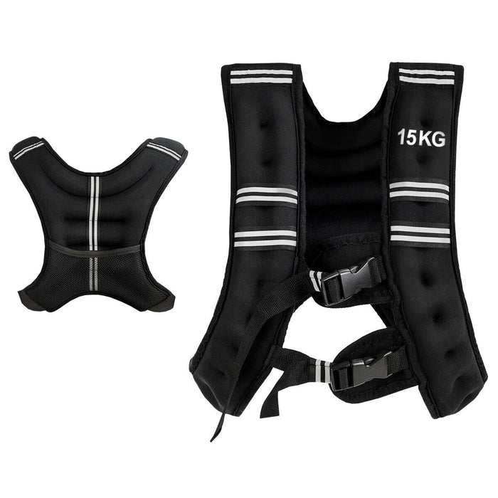 Adjustable Weighted Vest - 15kg Capacity, Buckle Fastenings, Includes Mesh Bag - Ideal for Resistance Training and Fitness Enthusiasts