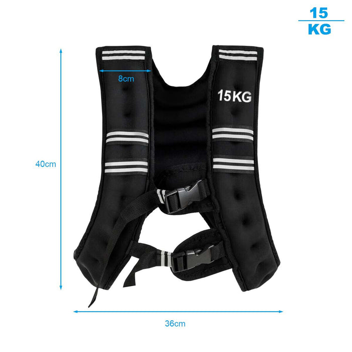 Adjustable Weighted Vest - 15kg Capacity, Buckle Fastenings, Includes Mesh Bag - Ideal for Resistance Training and Fitness Enthusiasts