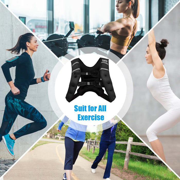 Adjustable Weighted Vest - 15kg Capacity, Buckle Fastenings, Includes Mesh Bag - Ideal for Resistance Training and Fitness Enthusiasts