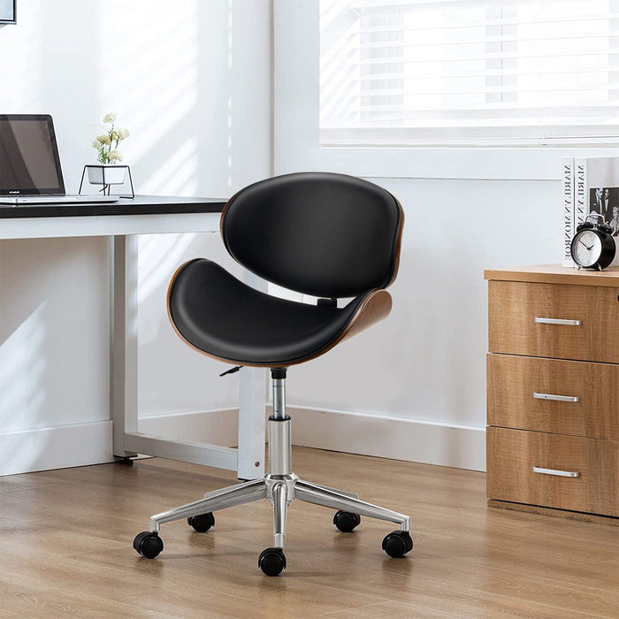 Ergonomic Mid-Back Home Office Chair - Comfortable Design with Rolling Wheels, Black - Perfect for Remote Workers and Students