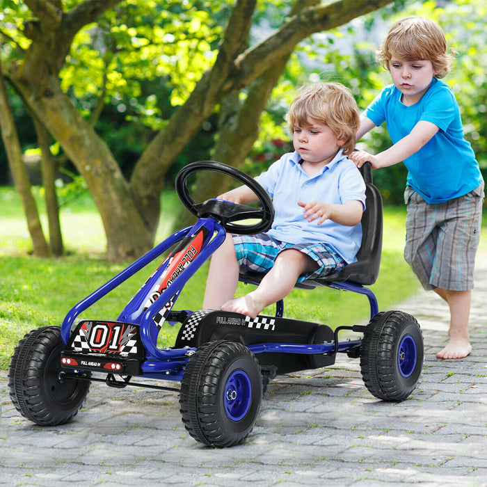 Kids Pedal Go Cart - Adjustable Outdoor Ride-On Racer with Plastic Wheels in Blue - Fun Exercise and Play Solution for Children