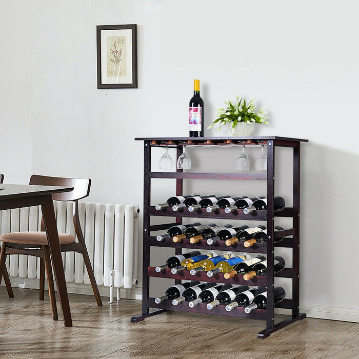 24 Bottle & 18 Glass Holder - Wood Storage Wine Rack and Display Stand Shelf - Perfect for Wine Lovers and Collectors