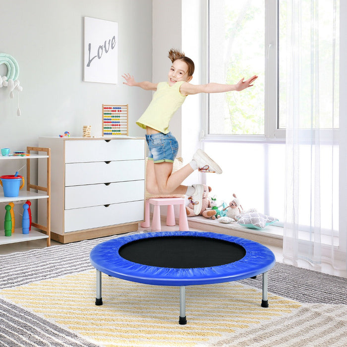 Blue Mini Trampoline - Foldable, Springs Equipped and Padded Cover - Perfect for Safe Indoor and Outdoor Exercise