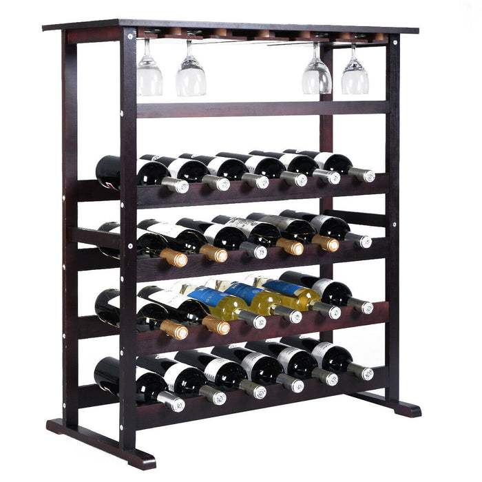 24 Bottle & 18 Glass Holder - Wood Storage Wine Rack and Display Stand Shelf - Perfect for Wine Lovers and Collectors
