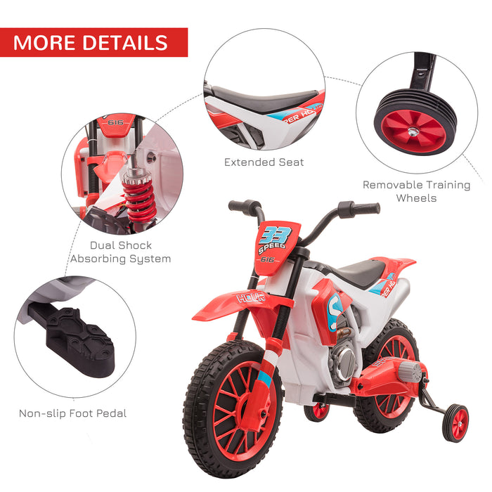 Kids 12V Electric Motorcycle Ride-On with Support Training Wheels - Durable Battery-Powered Bike for Children 3-6 Years - Safe Outdoor Play and Motor Skills Development, Red