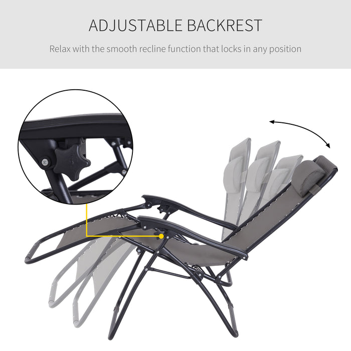 Zero Gravity Outdoor Recliner Chair with Head Pillow - Folding & Reclining Sun Lounger for Patio, Deck, and Garden - Ideal for Camping & Relaxation, Grey