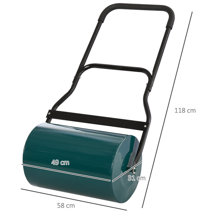 Lawn Roller Drum 40L with Scraper Bar - Collapsible Handle, Water/Sand Fillable, Φ32cm, Green - Ideal for Garden and Yard Flattening