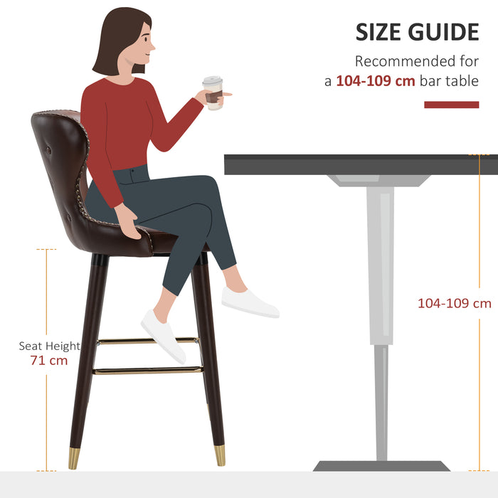 Luxury European Counter-Height Bar Chair Set - Vintage Brown PU Leather Stools with Backs - Elegant Seating for Kitchen and Bar Areas