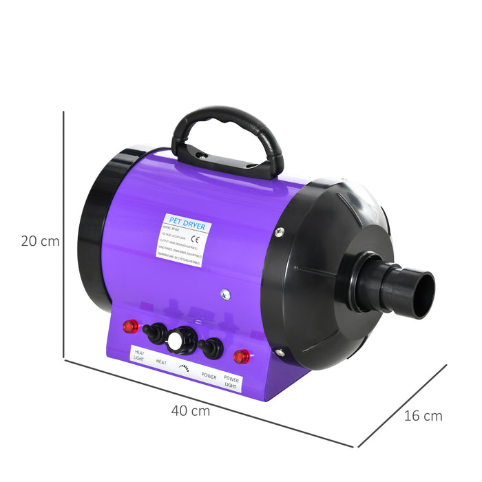 2800W Dog Hair Dryer with Pet Grooming Kit - Powerful Water Blower with 3 Nozzle Attachments, Purple - Ideal for Home and Professional Pet Care Needs