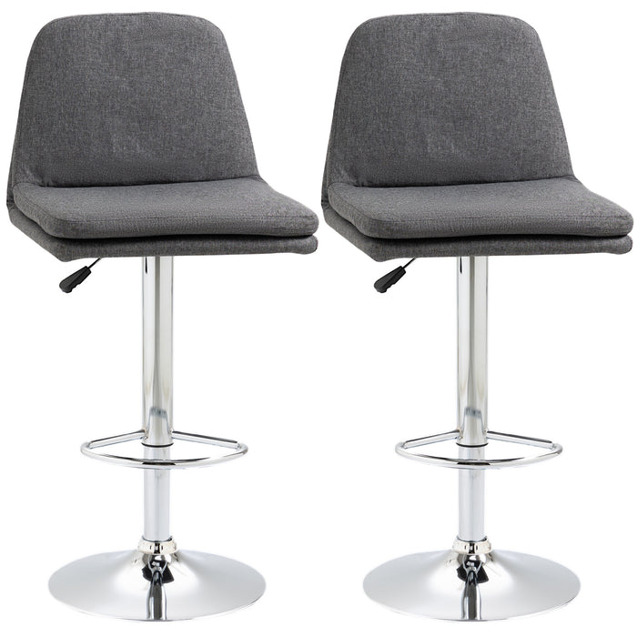 Swivel Fabric Breakfast Barstools Set of 2 - Modern Adjustable Kitchen Stools with Backs and Footrest, Grey - Ideal for Home Pub and Countertop Dining Area