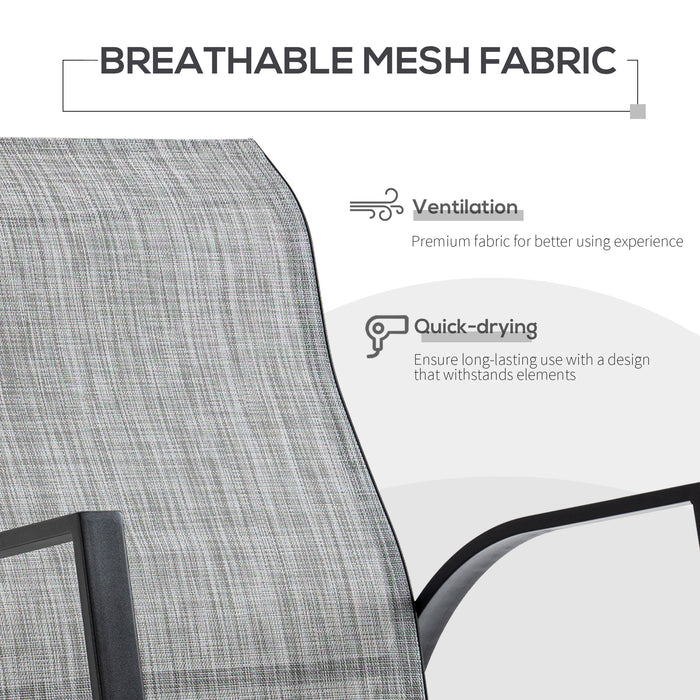 3-Piece Patio Bistro Set - Rocking Chairs with Tempered Glass Table for Outdoor Use - Ideal for Garden, Porch, Poolside Comfort in Grey