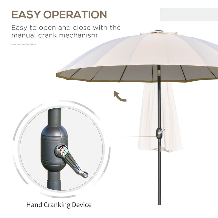 Ф255cm Durable Patio Parasol - Outdoor Market Umbrella with Push Button Tilt and Crank, Sturdy Ribs - Ideal for Garden, Lawn, Backyard, and Pool Use in White