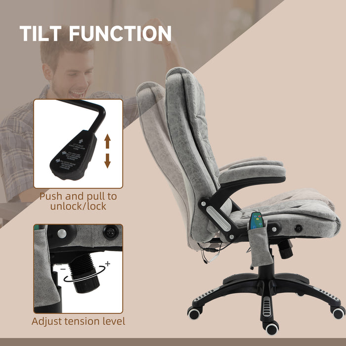 Heated Massage Recliner Chair with Microfiber Upholstery - 6-Point Vibrating Office Chair with 360° Swivel and Casters - Comfortable Seating Solution for Stress Relief and Relaxation, Grey
