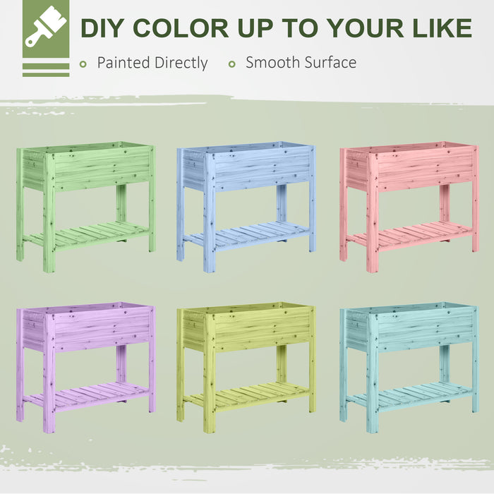 Nature Wood Color Raised Planter Stand - Outdoor Elevated Garden Bed with Partition, 100x40x84cm - Ideal for Florals & Vegetables