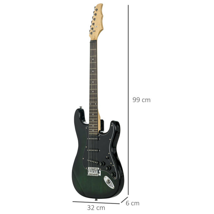 Electric Guitar Starter Kit - 6-String Right-Handed Guitar with 20w Amp, Digital Tuner, Spare Strings, Picks, Shoulder Strap, Case Bag in Black Green - Perfect for Beginners