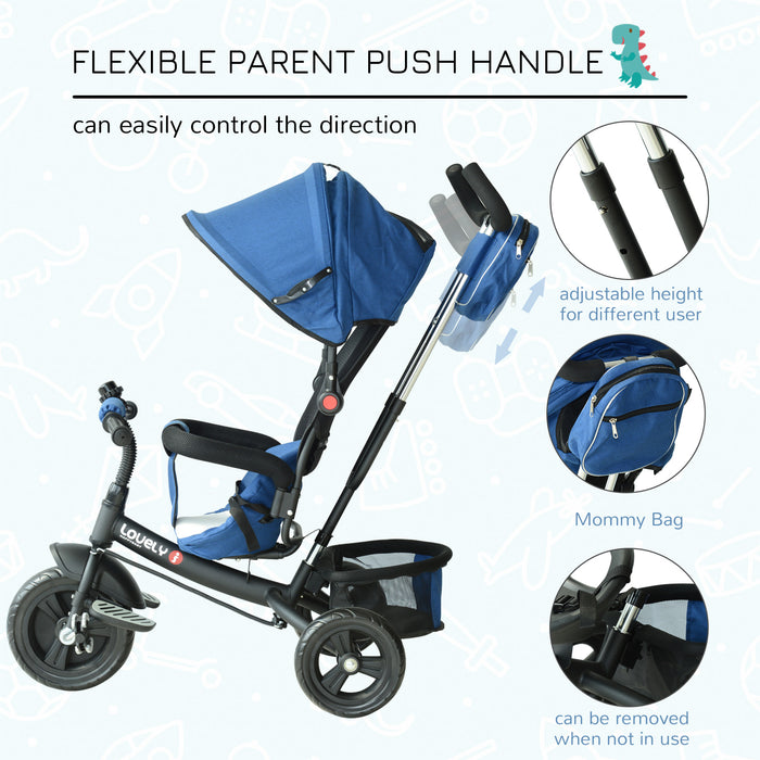 Blue Toddler Tricycle with Protective Canopy - Safety-First Design, Durable Ride-on Toy for Kids - Ideal Outdoor Fun for Little Explorers
