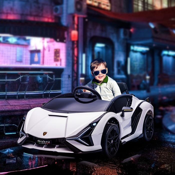Lamborghini SIAN Kids Ride On Car - 12V Battery-Powered Electric Toy with Remote Control, Lights & MP3 - Ideal for 3-5 Year Olds, Sleek White Design