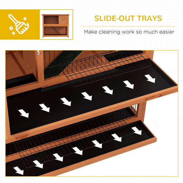 2-Tier Antiseptic Wooden Rabbit Hutch with Outdoor Run - Enhanced Protection, Durable Construction, Pet-Friendly Design - Ideal for Rabbit Safety and Comfort in Outdoor Environments