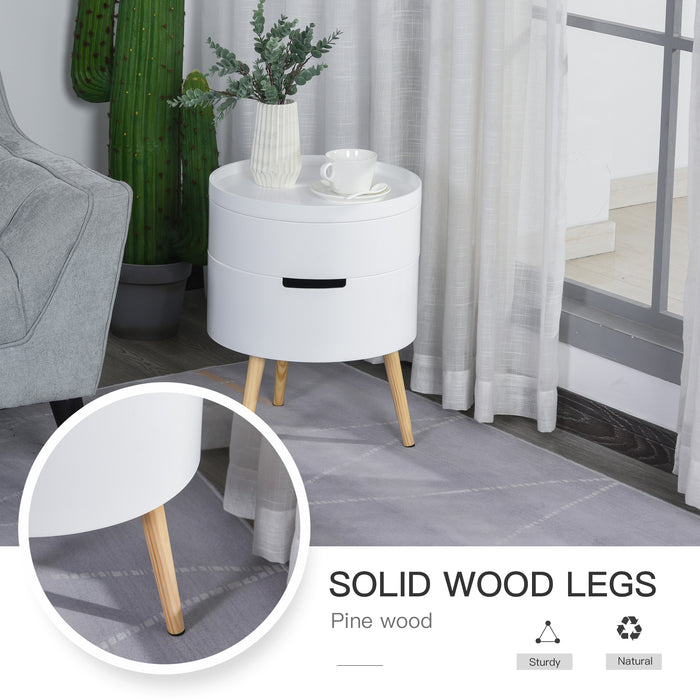 Rotating 3-Part Side Table - Coffee End Desk with Storage Organizer and Detachable Tray, White - Ideal for Living Room and Bedroom Convenience