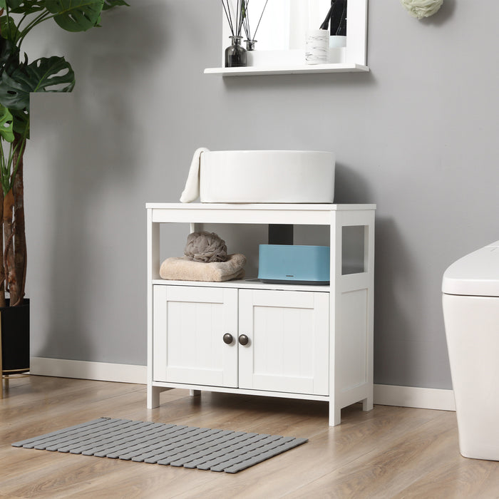 Modern Double Door Pedestal Cabinet - Under Sink Bathroom Vanity Storage with Shelves - Space-Saving Organizer for Small Bathrooms