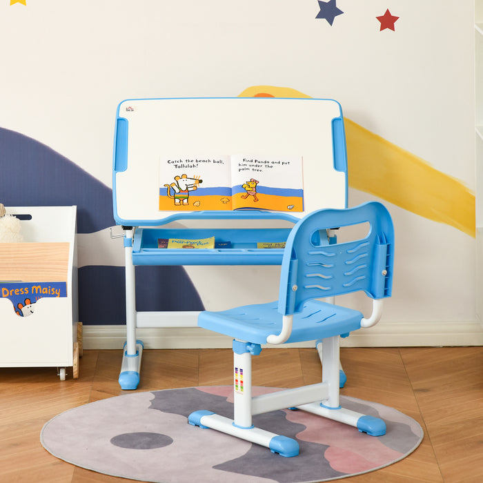 Adjustable Kids Desk and Chair Combo - Ergonomic Student Writing and Study Workstation with Tilt Desktop, Storage Drawer, Pen Holder, Hook - Perfect for Home Schooling and Homework Sessions