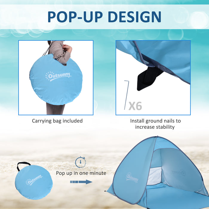 Pop-Up Beach Tent for 2-3 People - UV 30+ Protection Portable Sun Shelter for Hiking and Patio - Easy Setup Outdoor Haven for Families & Beachgoers (Blue)