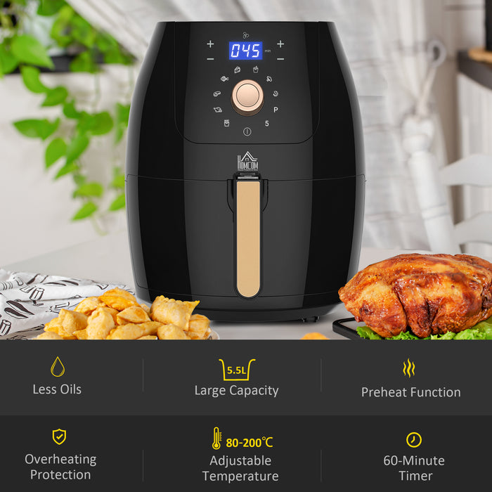 Digital Air Fryer 1700W 5.5L - Rapid Air Circulation for Healthy Cooking, Adjustable Temp with 60 Min Timer - Ideal for Oil-Free, Low-Fat Meals