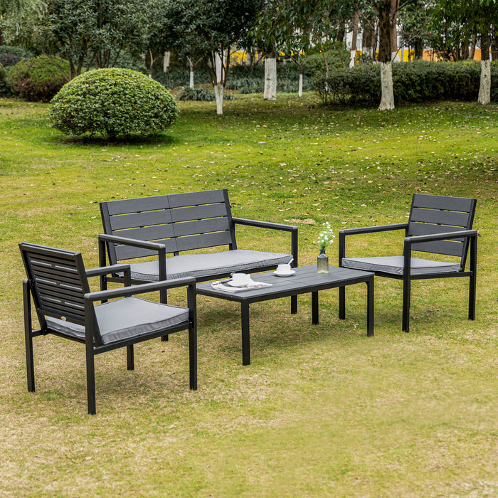 Outdoor 4-Piece Sofa Set - Garden Lounge Furniture with Padded Cushions & Wood Grain Table - Ideal for Patio Conversations & Relaxation