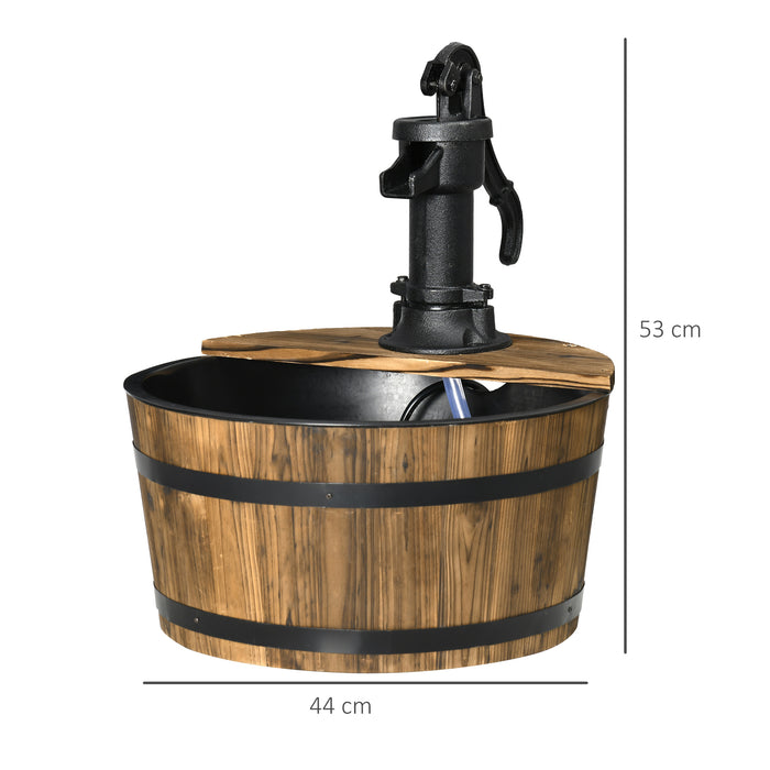Wooden Barrel Water Fountain with Electric Pump - 1-Tier Garden Water Feature for Outdoor Decor - Rustic Patio and Yard Enhancement