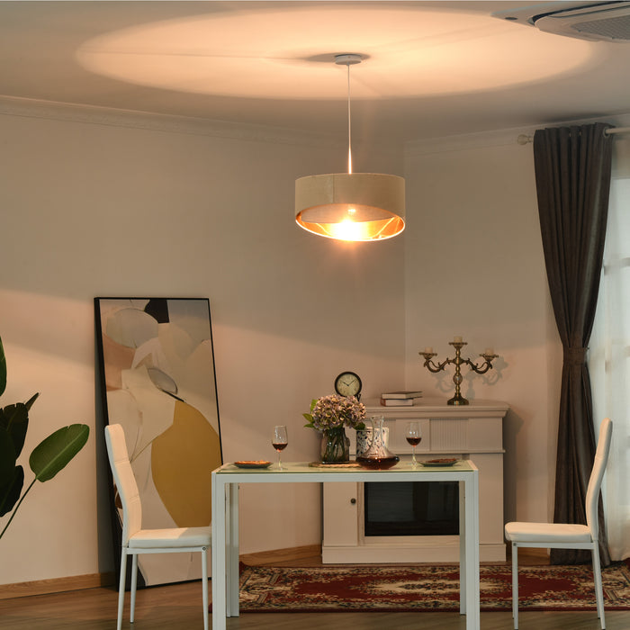 Contemporary Adjustable Pendant Chandelier - Bevel Nested Lampshades with Metal Finish, Beige & Gold - Elegant Lighting for Living Rooms and Bedrooms