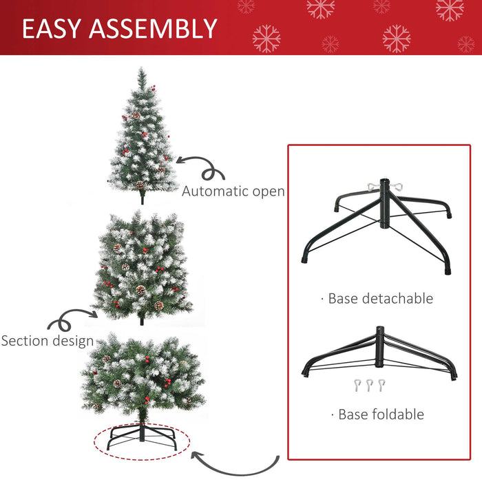 6FT Artificial Pre-Lit Pencil Christmas Tree - Adorned with Red Berries & Pinecones, Collapsible Stand - Festive Holiday Decor for Home & Indoor Spaces