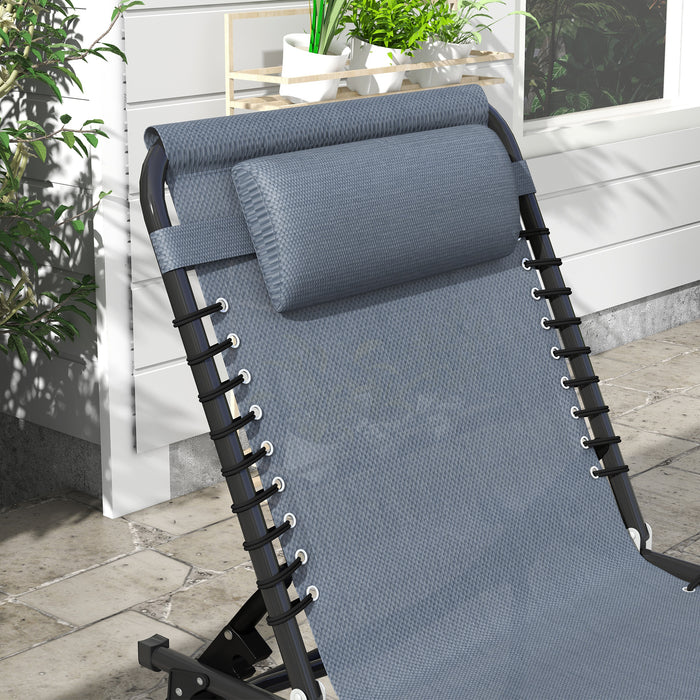 Folding Sun Lounger Set of 2 - Beach Chaise Chair with 4-Position Adjustable Backrest, Grey - Ideal for Garden, Camping & Relaxation