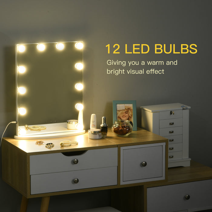 Lighted Hollywood Makeup Mirror - 12 Dimmable LED Bulbs with USB Power Supply for Dressing Table - Ideal for Beauty Routines and Vanity Stations