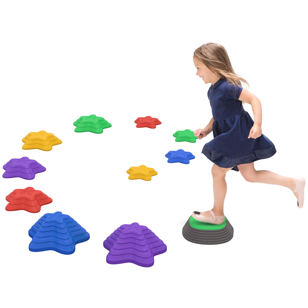Kids Balance Stepping Stones - 11 Piece Set of Non-Slip Starfish Shaped Obstacle Course Components - Enhances Coordination for Indoor & Outdoor Sensory Play