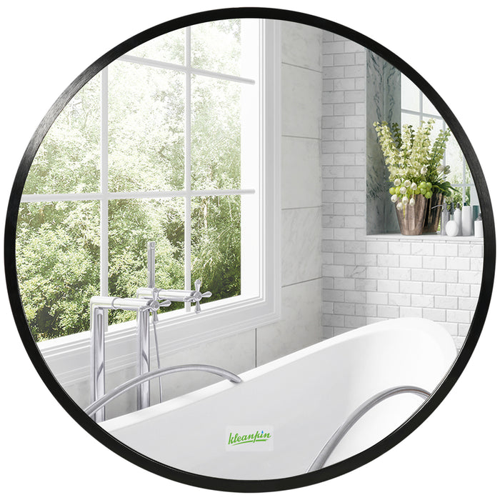 Aluminium-Framed Round Mirror - Contemporary Black Wall-Mounted Makeup Mirror for Bathroom or Living Room - Stylish Decor Enhancing Visual Space for Homes