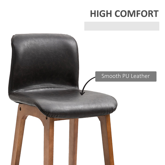 Modern Pair of PU Leather Bar Stools - Wooden Frame with Footrest, Home Bar and Dining Room Seating Solution - Elegant and Comfortable Entertaining Furniture