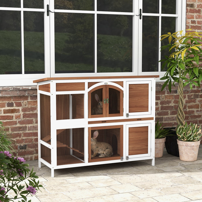 Wooden Double-Decker Animal Cage - Dual-Layer Hutch with Retractable Roof and Easy-Clean Tray - Ideal for Small Pets Comfort & Hygiene