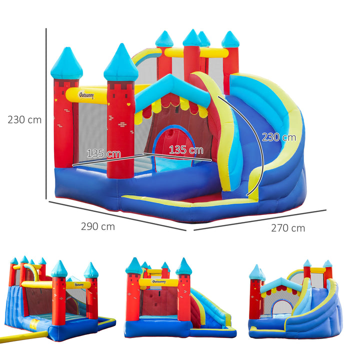 4-in-1 Bouncy Castle with Trampoline - Large Inflatable Playhouse with Slide, Climbing Wall, and Water Pool - Outdoor Fun for Children Ages 3-8