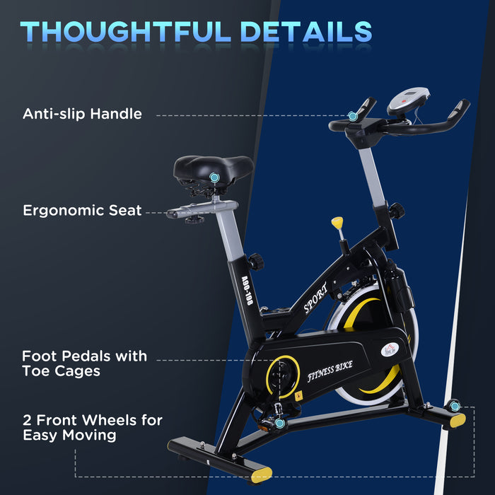 Exercise Bike with Steel Flywheel and Belt Drive - High-Intensity Black and Yellow Cycling Machine - Ideal for Cardio Workouts and Fitness Enthusiasts