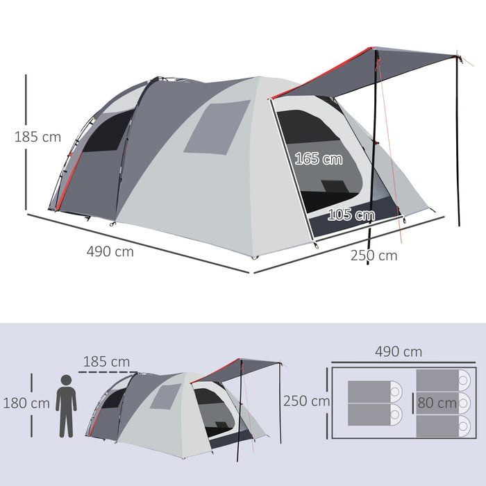 Outdoor Tunnel Tent for 4-5 People - Two-Room Camping Shelter with Sewn-In Floor & Portable Mat - Ideal for Fishing, Festivals & Hiking Adventures