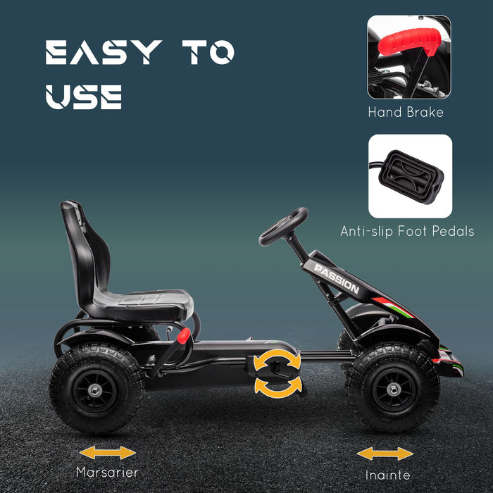 Adjustable Metal Pedal Go-Kart for Kids - Durable Construction with Inflatable Tires, Black - Fun Outdoor Racing Adventure for Young Drivers