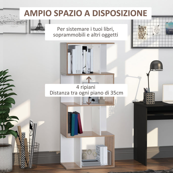 4-Tier Particle Board S-Shaped Bookcase - Modern Storage Display Shelving Unit - Elegant Room Divider for Home or Office Decor