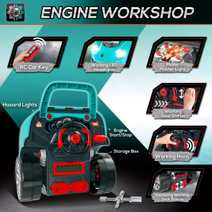 Educational Take-Apart Truck Engine Playset - Interactive Service Station Toy with Steering Wheel for Kids - Ideal Learning Tool for 3-5 Year Olds, Teal Green