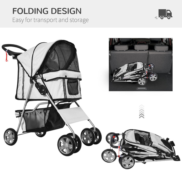 Folding Dog Stroller with Weather-Resistant Canopy - Designed for Miniature Breeds with Cup Holder and Undercarriage Basket - Safe, Reflective Travel Solution for Small Pets