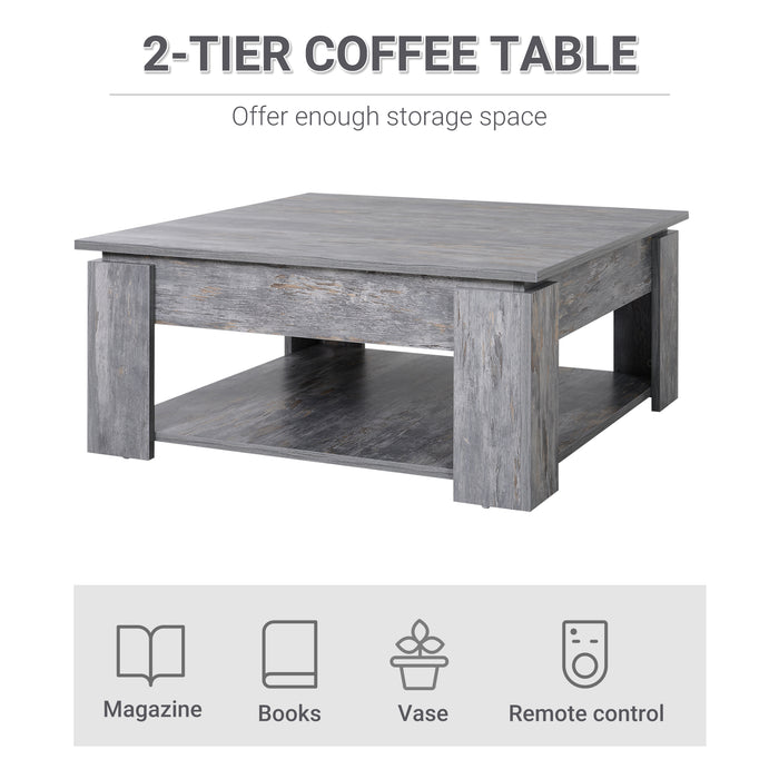 Wood Grain Coffee Table with 2 Tiers and Bottom Shelf - Modern Simple Design Side Table with Storage - Ideal for Living Room Organization