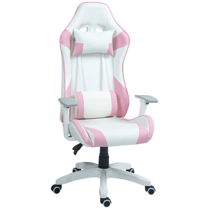 Ergonomic Racing Gaming Chair - Faux Leather with Lumbar & Headrest Support, 3D Adjustable Armrests - Comfortable Swivel Seating for Home Office Gamers in Pink