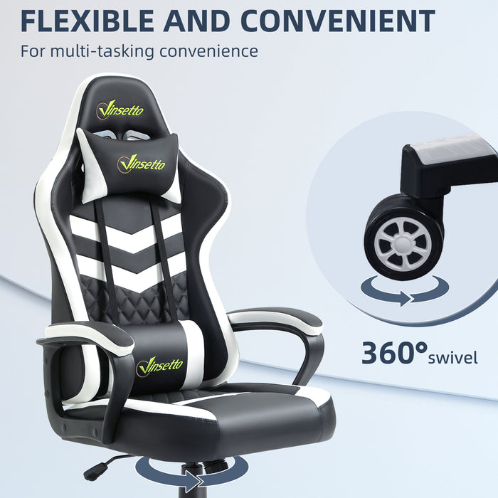 Ergonomic Racing-Style Gaming Chair - Adjustable Lumbar Support, Headrest, 360° Swivel Casters, Premium PVC Leather - Comfortable Home Office Chair for Gamers and Professionals
