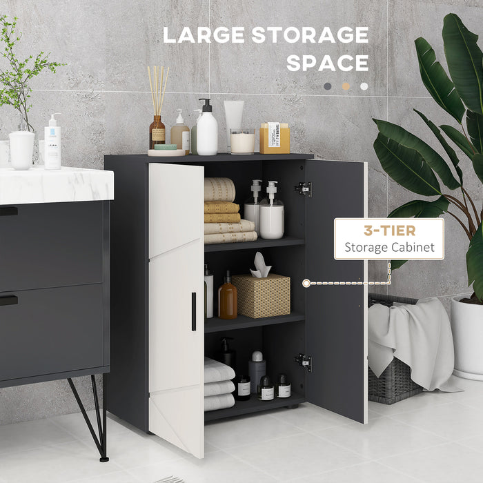 Small Bathroom Storage Cabinet - Dual-Door Cupboard with 2 Adjustable Shelves & Soft Close Feature, Grey - Space-Saving Organizer for Toiletries and Linens